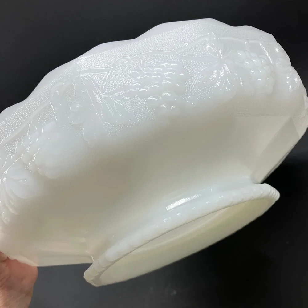 Anchor Hocking Serving Bowl Fire-King 8.5in Milk White Vintage Grape Pattern